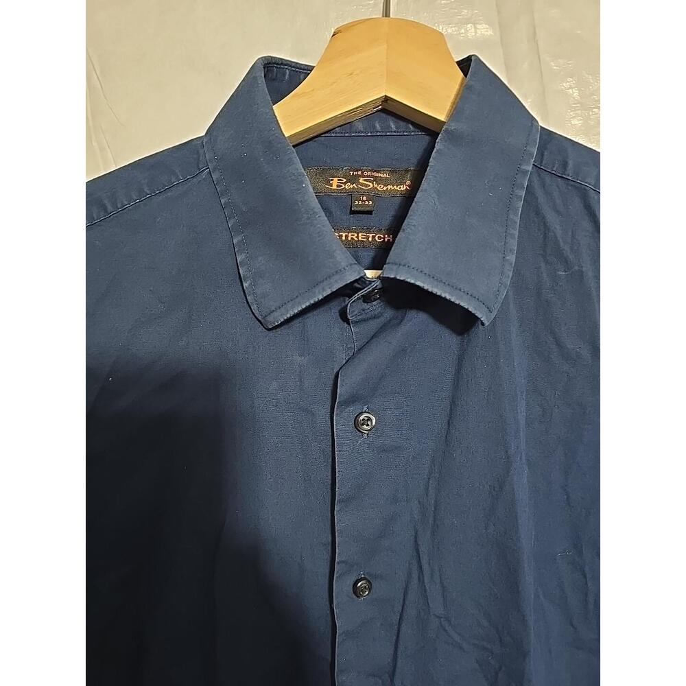 Ben Sherman Dark Navy Blue Stretch L/S Button-Front Dress Shirt Sz. 16/ 32-33
